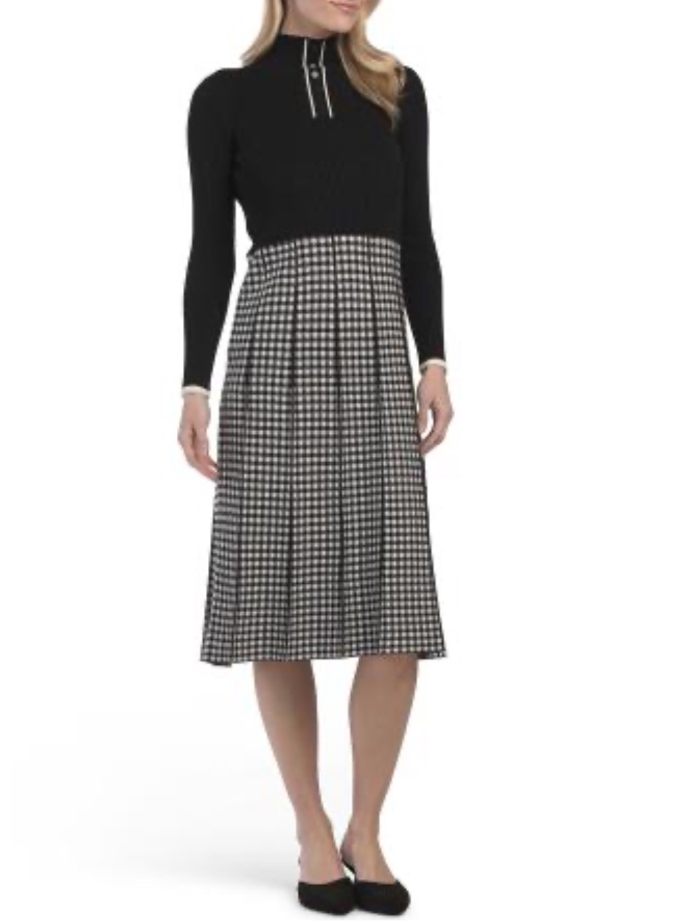 DALIA MACPHEE Mixed Media Gingham Skirt Dress